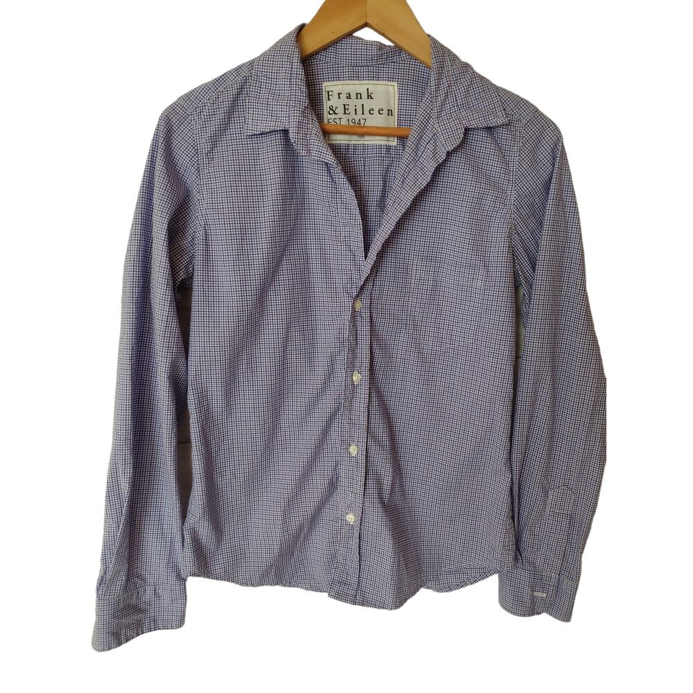 Frank & Eileen Barry Cotton Plaid Button Up Shirt Womesn S Purple Blue Check